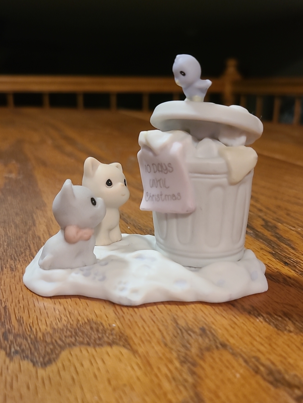 Precious Moments ' Garbage Can' Porcelain Figurine - Cats Bird